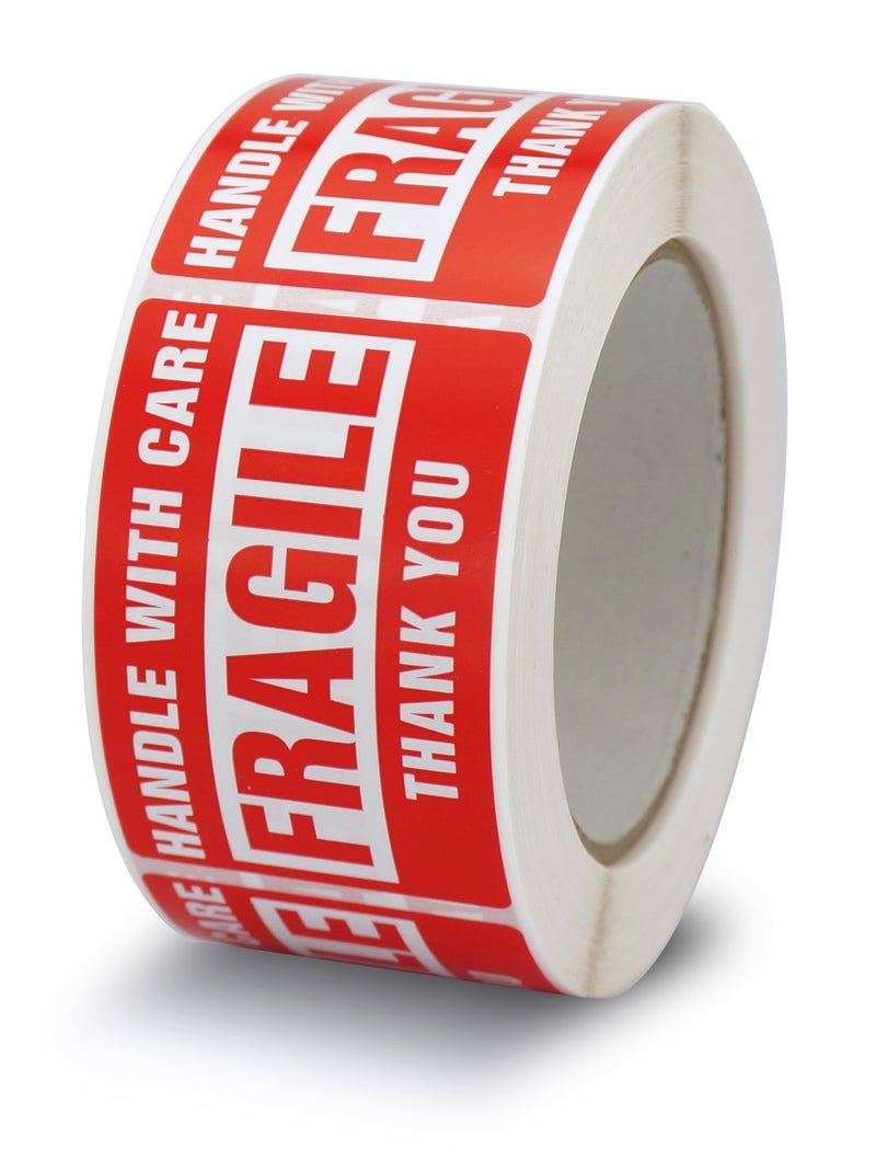 BETCKEY 4 Rolls/2000 Labels,Handle with Care Fragile Thank You, Red Warning Shipping Label Stickers (2" x 3") - Image 2